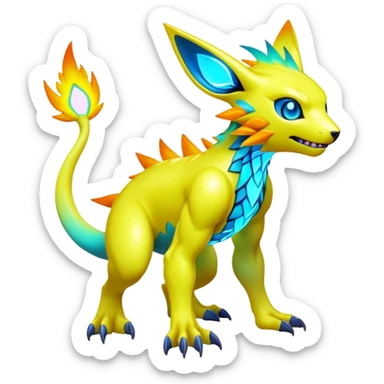 colorful neon-colored Fakémon-Digimon-Fionbri-Trico-creature (full body) sticker