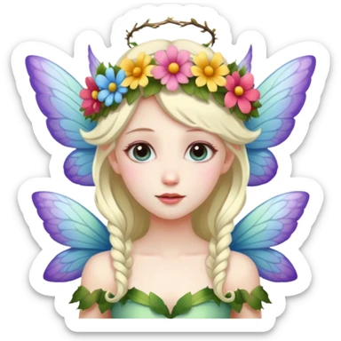 Fairy with wings flower crown on head sticker