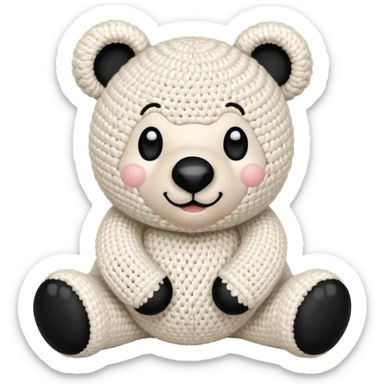 plush white crochet bear, one big ball body, small white ball nose with black yarn, two white ears sticker