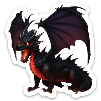 Black dragon breathing red flames, covered in thorned roses, surrounded by lanterns candles and fairy lights sticker