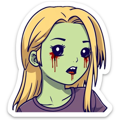 zombie girl with long straight dark blonde hair and beautiful eyelashes sticker