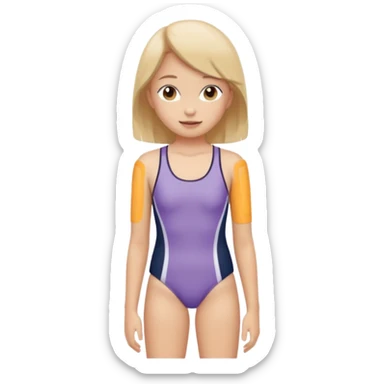 A girl wearing a school swimsuit sticker