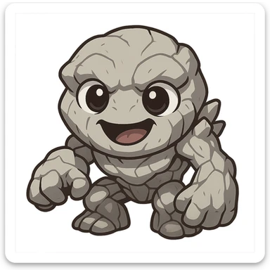 Tiny from Dota 2 in a cute chibi-style cartoon redesign, round proportions, big eyes, playful expression sticker