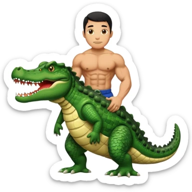 Man with huge muscles carrying a crocodile  sticker