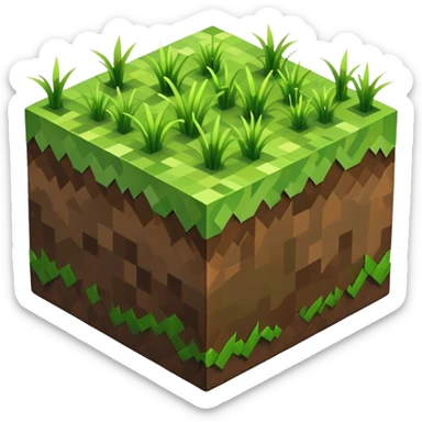 Minecraft grass block, square shape, brown and green, smooth, isometric sticker