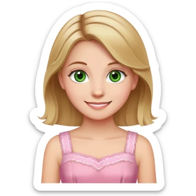 un niña con ojos verdes pelo castaño Rubio y ropa Rosa bonita sonriendo un niña con ojos verdes pelo castaño Rubio y ropa Rosa bonita sonriendo  sticker