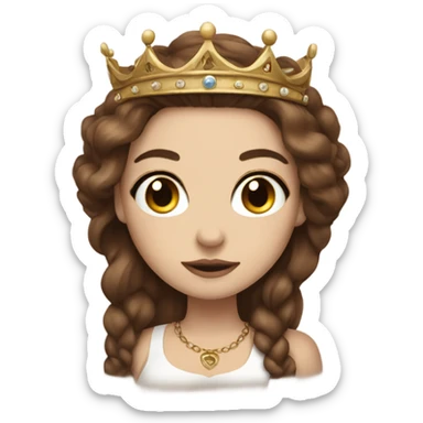 Beautiful girl with white skin, wearing a crown long brown hair and tattoos sticker