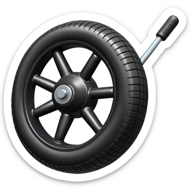 he aircraft's landing gear is one inflated, plump wheel with a strut, black in color sticker