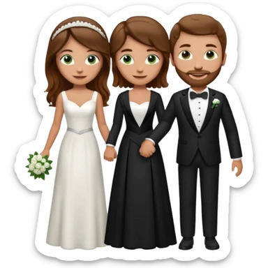 wedding couple woman with long straight brown hair and green eyes man with short light brown curly hair and facial hair with blue eyes sticker