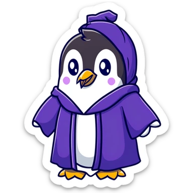 Penguin wizard with a flowing purple robe and long white beard sticker
