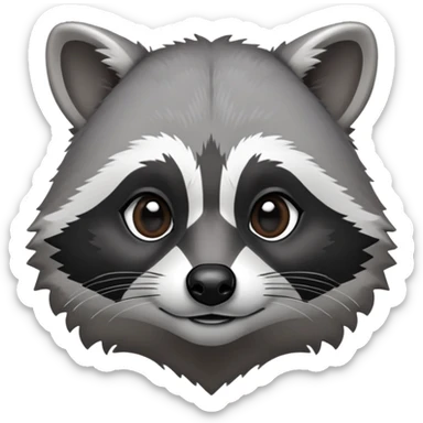 Cinematic-Noble-Raccoon-Portrait-Emoji – Poised and confident, with a sturdy build and a beautifully textured fur of silver-grey accented by dark black facial markings, deep-set, big black eyes, simplified yet sharp and sophisticated zoom out to show shoulders sticker
