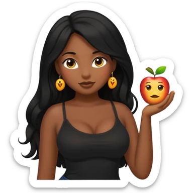 apple-style emoji of a curvy, beautiful dusky girl with long black hair and a black cami top sticker