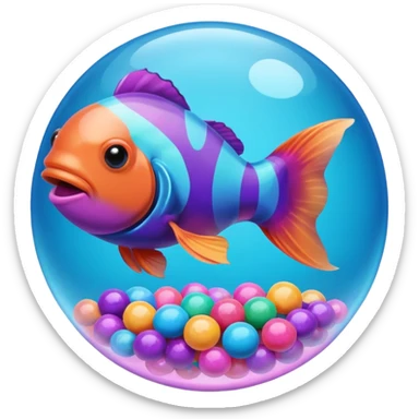 cyan blue, purple and pink coloured gradient gooball, with a rainbow-coloured gradient clownfish in the center inside sticker