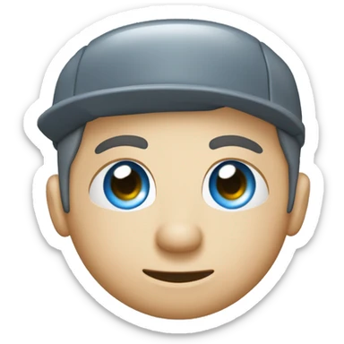 Genérame un emoji humano con facciones bonitas, color de ojos azules, casco blanco, cara larga perfilada, tapones auditivos de seguridad, lentes de seguridad transparentes sticker