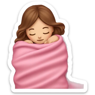White girl with brown hair sleeping with pink blanket sticker