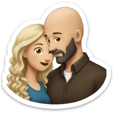 White Man bald with dark beard kissing short brown woman with long dark wavy hair sticker