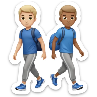 two boys walking, wearing gym clothes, full body sticker