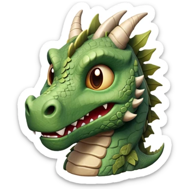 Cinematic Cute Giant Rock Dragon Portrait Emoji, Head tilted playfully and inquisitively, showcasing a robust, stone-carved body with intricately detailed, craggy textures in natural earthen tones accented by soft hints of moss, and a surprisingly gentle, endearing expression; rendered with lifelike clarity and warm, natural light, high shine, mighty yet endearing, styled with a touch of ancient, stony whimsy, soft glowing outline, capturing the essence of a mischievous stone guardian poised to rumble playfully into your embrace! sticker