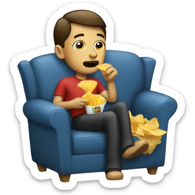 a person eating chips in his sofa sticker
