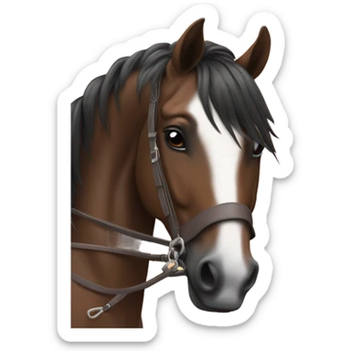 α realistic cute bay horse with tack and α rider on sticker