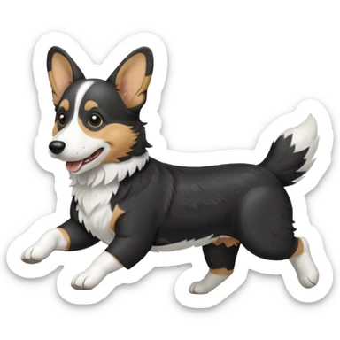 Black and white realistic cardigan welsh corgi running with its tail streaming out behind it sticker