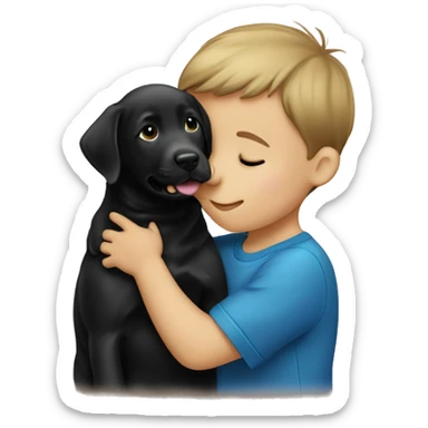 14 week old black Labrador puppy that is kissing a 4 year old boy  sticker