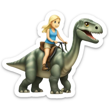 Blonde girl riding Brachiosaurus sticker