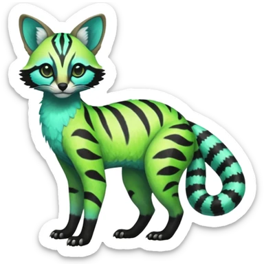 Rare realistic iridescent neon lime-green & cyan white black lush tropical exotic edgy epic pretty beautiful handsome gorgeous aesthetic colorful vibrant Vernid-Genet-Trico-species-Fakemon-hybrid-creature by LiLaiRa, beautiful intricate markings, full body sticker