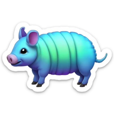 Iridescent cyan purple gradient pig armadillo cow centipede insect with star markings sticker