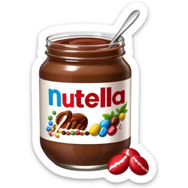Un vaso cubierto de nutella arriba fresas y mym sticker