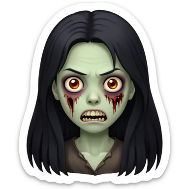 Girl zombie with black long hair with teeth and serious face IOS style sticker