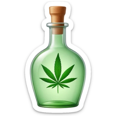 curved glass bottle with a cannabis leaf on it sticker