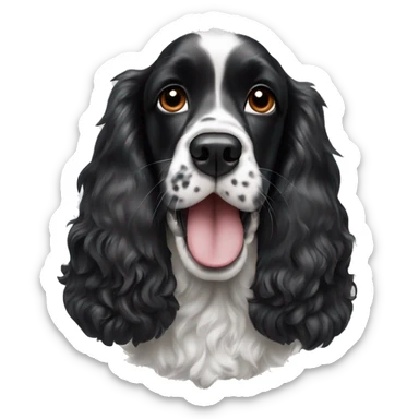 black and white english cocker spaniel with nose spots and open mouth sticker