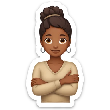 A black girl crossing her arms around her neck smiling sticker