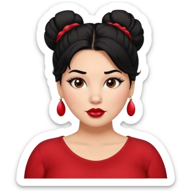 Messy bun black hair brown eyes glamorous full women sticker