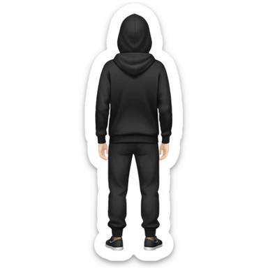 fullbody Mysterious shy caucasian man in black hoodie on head, hands in pockets and black pants rear backview sticker