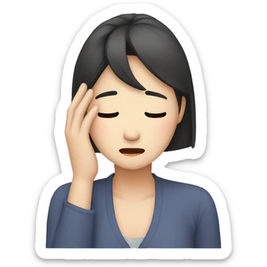 Holding 'one hand' on her head, Korean woman in her 40s, headache, sad expression sticker