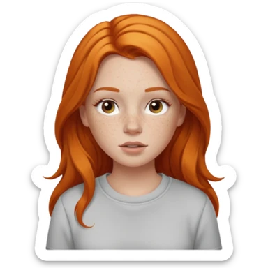 A white girl with freckles long lashes plump lips and ginger long hair pretty and she’s wearing a white shirt full body with grey sweatpants on sticker