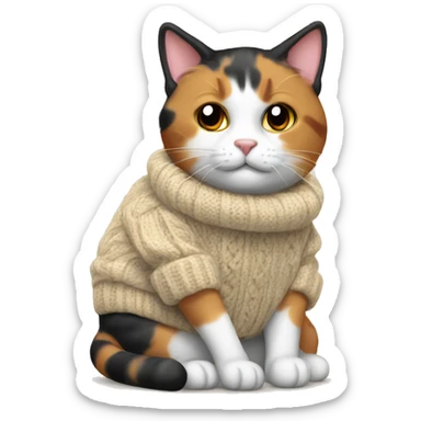 Calico cat wearing a cozy sweater sticker