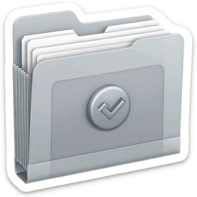 A minimal emoji-style icon of this frosted light-gray plastic folder with elastic closure, closed, with a small clean tax/forms symbol on the front (stacked papers or checklist icon), subtle shading, and a neutral, administrative, organized vibe. sticker