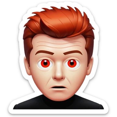 Rick Astley but with his eyes blurred out, the background is pitch black, Rick Astley is kind of an orangish-red color, and the entire picture, including Rick Astley, is a staticky, glitchy, horror, analog horror type sticker