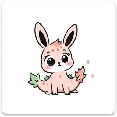 Kawaii bunny plant dragon with tiny spikes, extremely cute, giant sparkly eyes, blushing cheeks, pastel colors, small mouth, adorable expression sticker