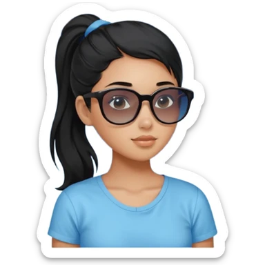 An Emoji of girl with black ponytail hair, who can be described by three words: sun, moo, star sticker