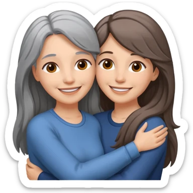 2 Frauen, die sich umarmen, davon 1 grauhaarig, 1 braunhaarig, lange Haare sticker