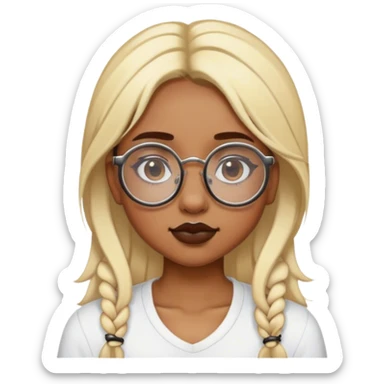 Girl with blonde hair and brown roots with a septum and vertical labret and big round brown glasses sticker