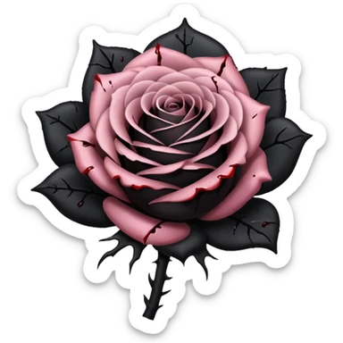 A pitch-dark obsidian-black dark gloomy gothic edgy dusky rose with a black stem, it has blood splatter on it  sticker