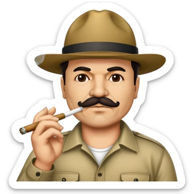 El Chapo Guzman with mustache smoking a marijuana joint sticker
