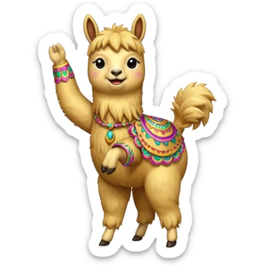 A small golden llama dancing sticker
