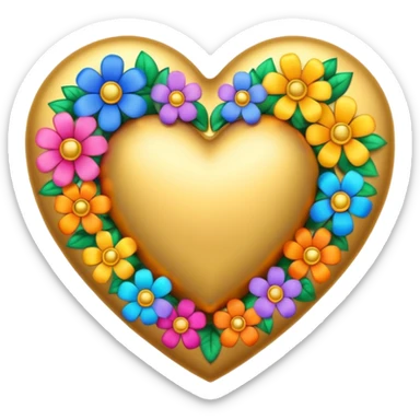 a golden heart studded with flowers sticker