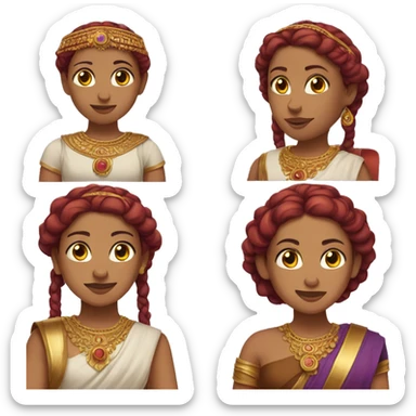 Indian woman with purple eyes, brown short hair with red braids and a gold circlet sticker